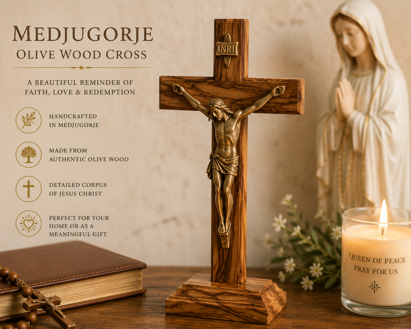Medjugorje Olive Wood Cross